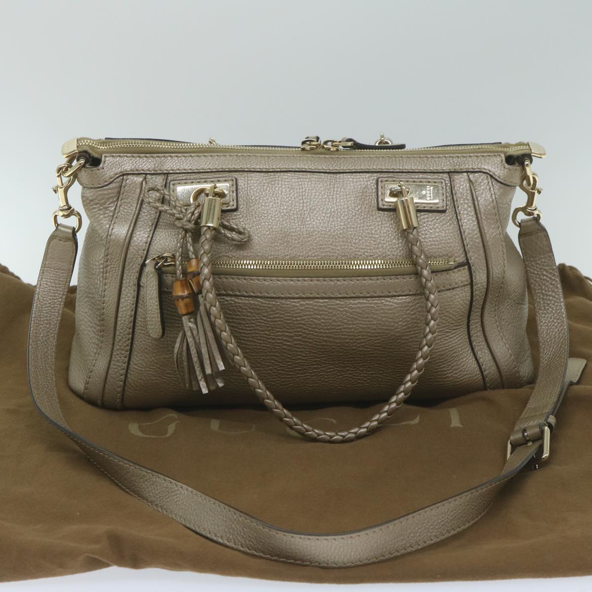 GUCCI Hand Bag Leather 2way Gold Tone 282300 ki3836