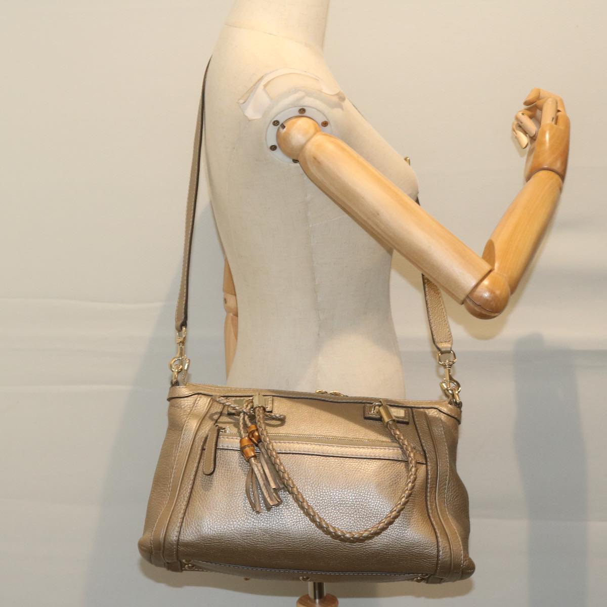 GUCCI Hand Bag Leather 2way Gold Tone 282300 ki3836