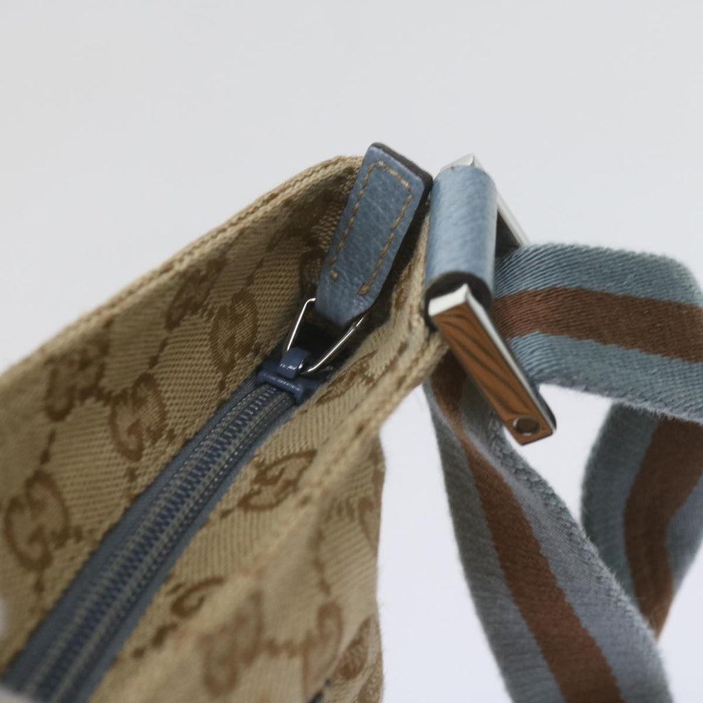 GUCCI GG Canvas Sherry Line Shoulder Bag Brown Light Blue 146309 ki3847