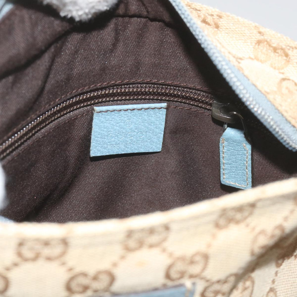 GUCCI GG Canvas Sherry Line Shoulder Bag Brown Light Blue 146309 ki3847