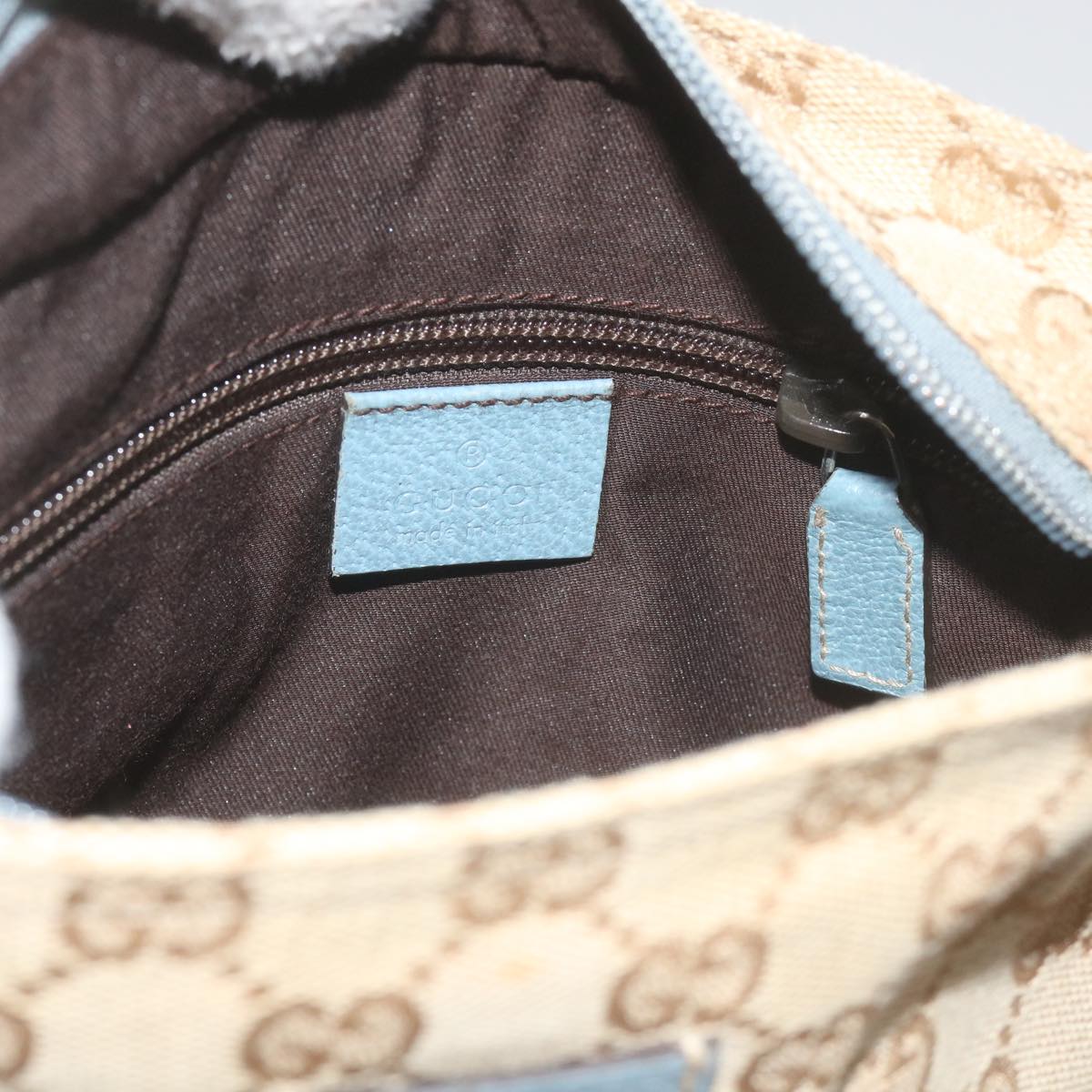 GUCCI GG Canvas Sherry Line Shoulder Bag Brown Light Blue 146309 ki3847