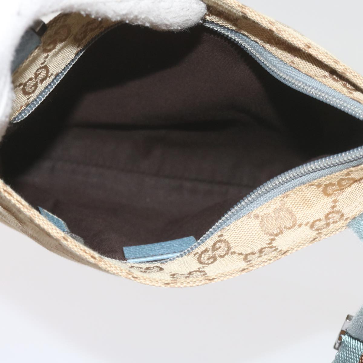 GUCCI GG Canvas Sherry Line Shoulder Bag Brown Light Blue 146309 ki3847