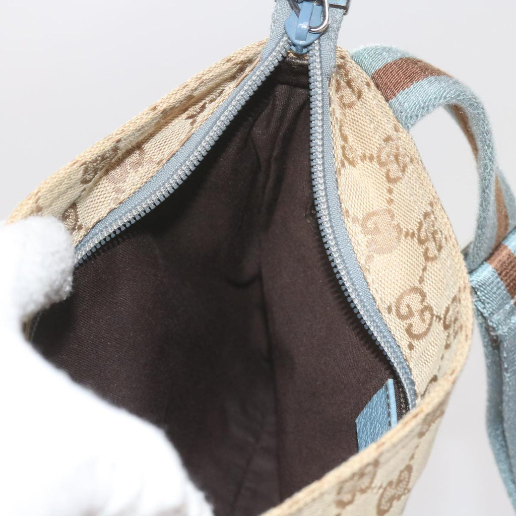 GUCCI GG Canvas Sherry Line Shoulder Bag Brown Light Blue 146309 ki3847