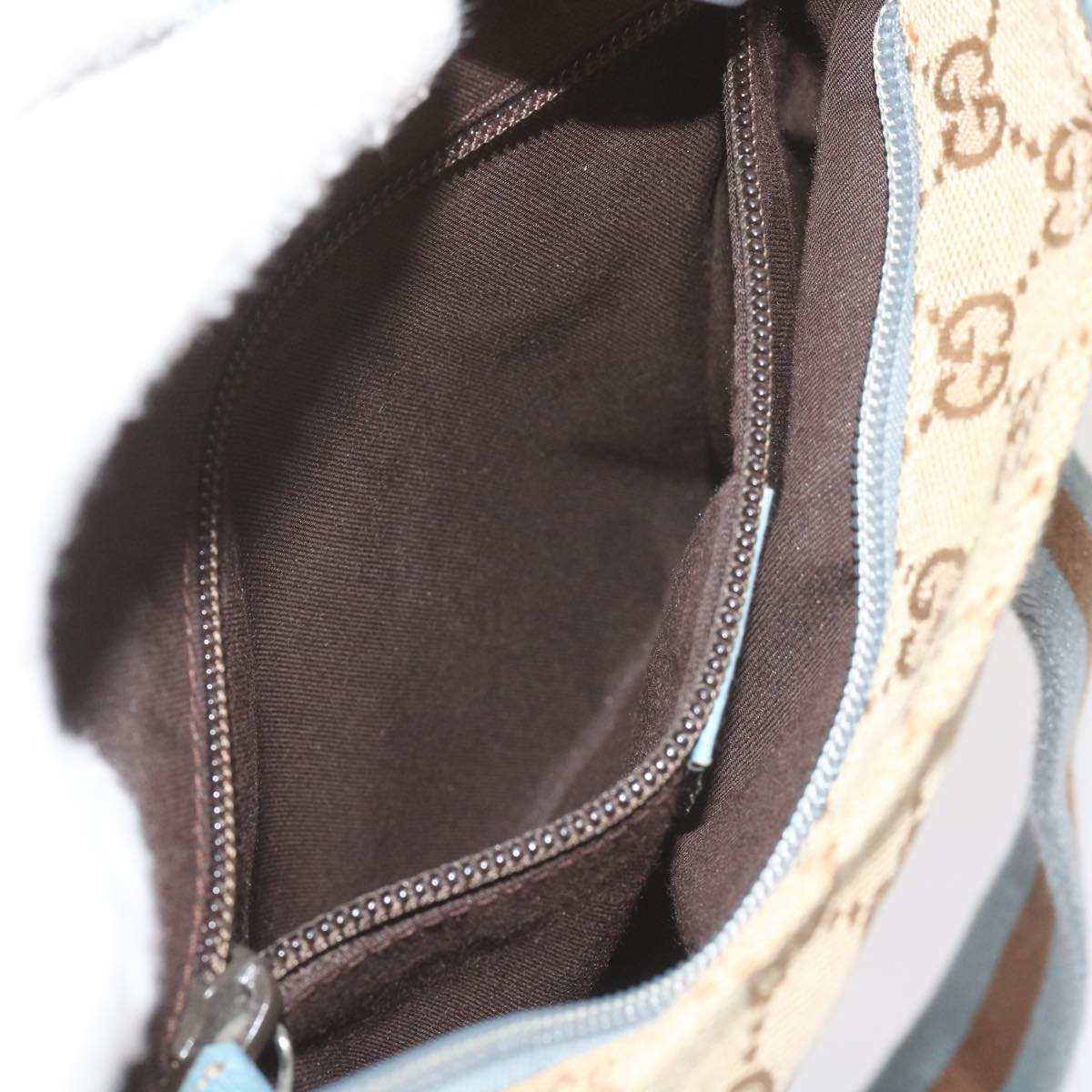 GUCCI GG Canvas Sherry Line Shoulder Bag Brown Light Blue 146309 ki3847