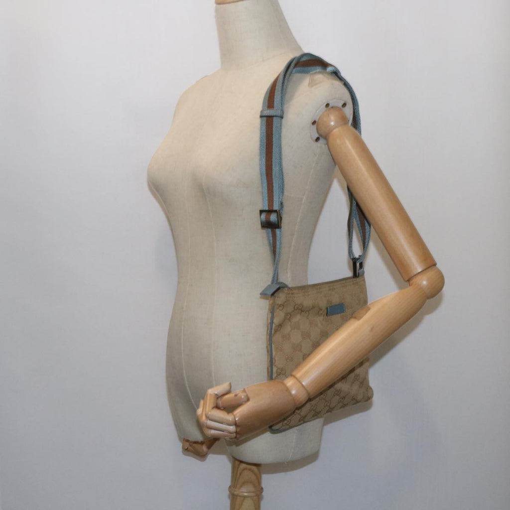 GUCCI GG Canvas Sherry Line Shoulder Bag Brown Light Blue 146309 ki3847