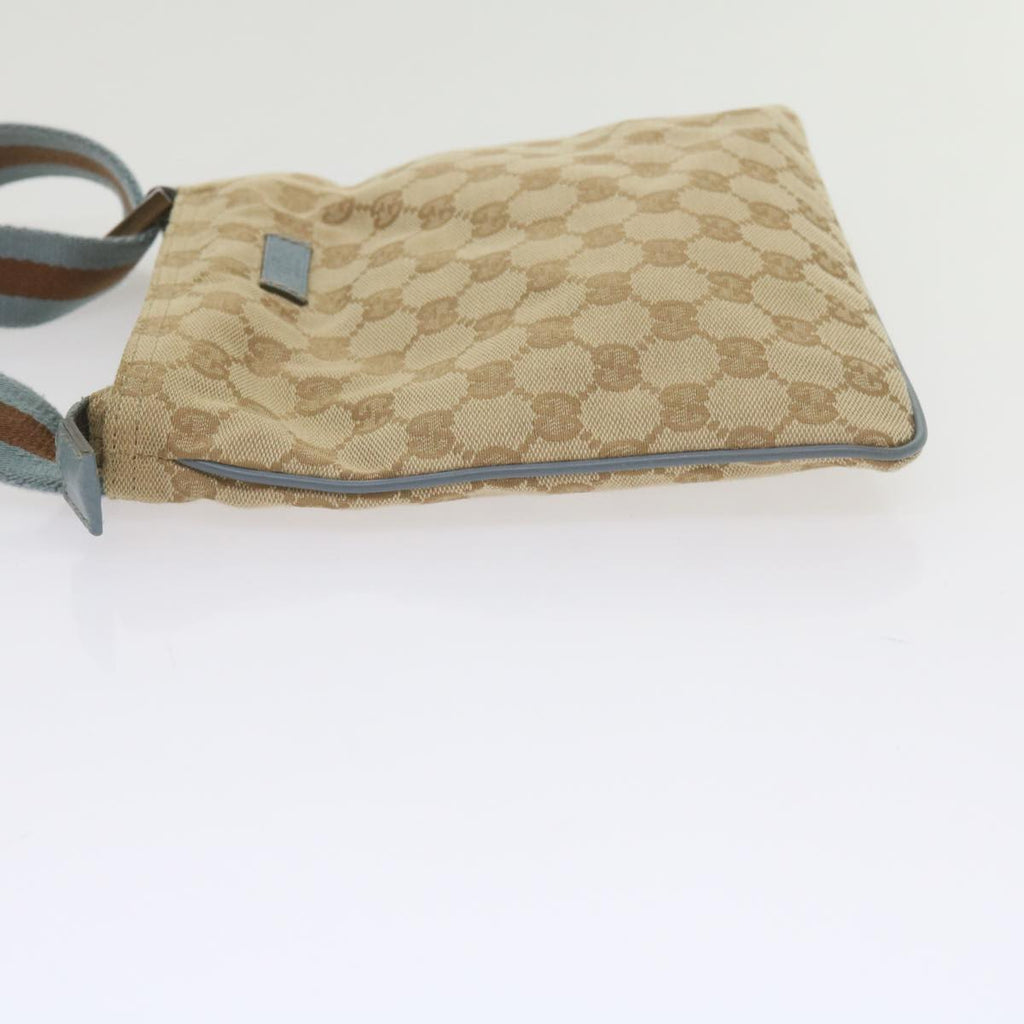 GUCCI GG Canvas Sherry Line Shoulder Bag Brown Light Blue 146309 ki3847
