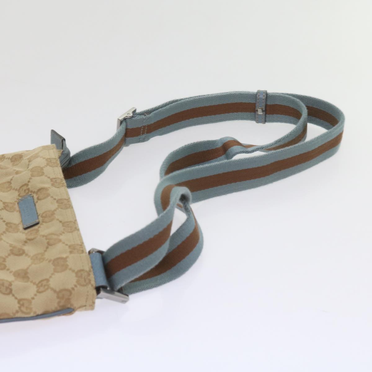 GUCCI GG Canvas Sherry Line Shoulder Bag Brown Light Blue 146309 ki3847