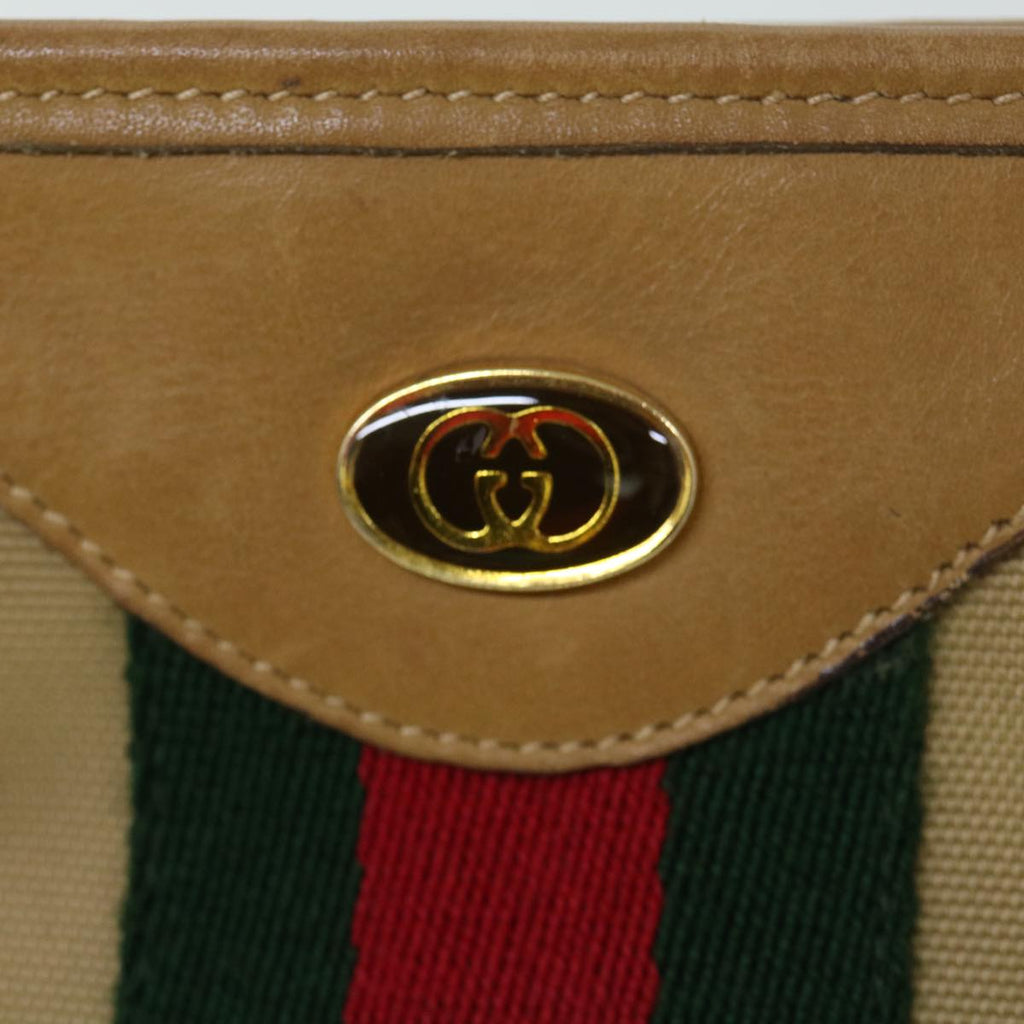 GUCCI Web Sherry Line Hand Bag Canvas Beige Red Green ki3854