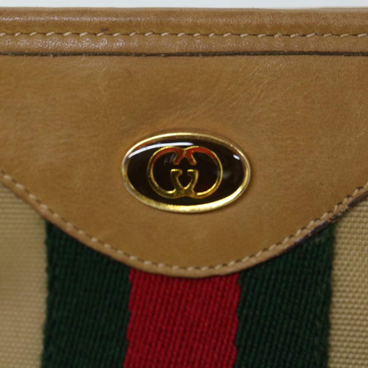 GUCCI Web Sherry Line Hand Bag Canvas Beige Red Green ki3854
