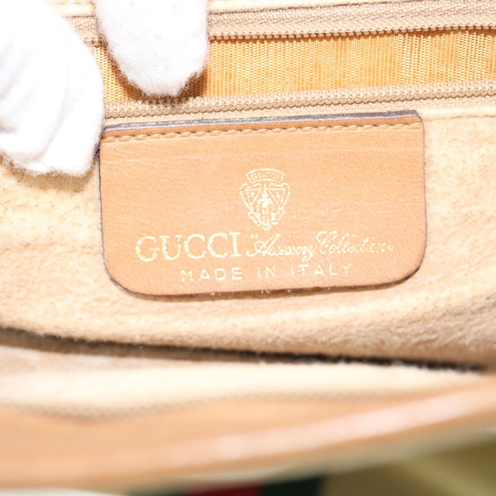 GUCCI Web Sherry Line Hand Bag Canvas Beige Red Green ki3854