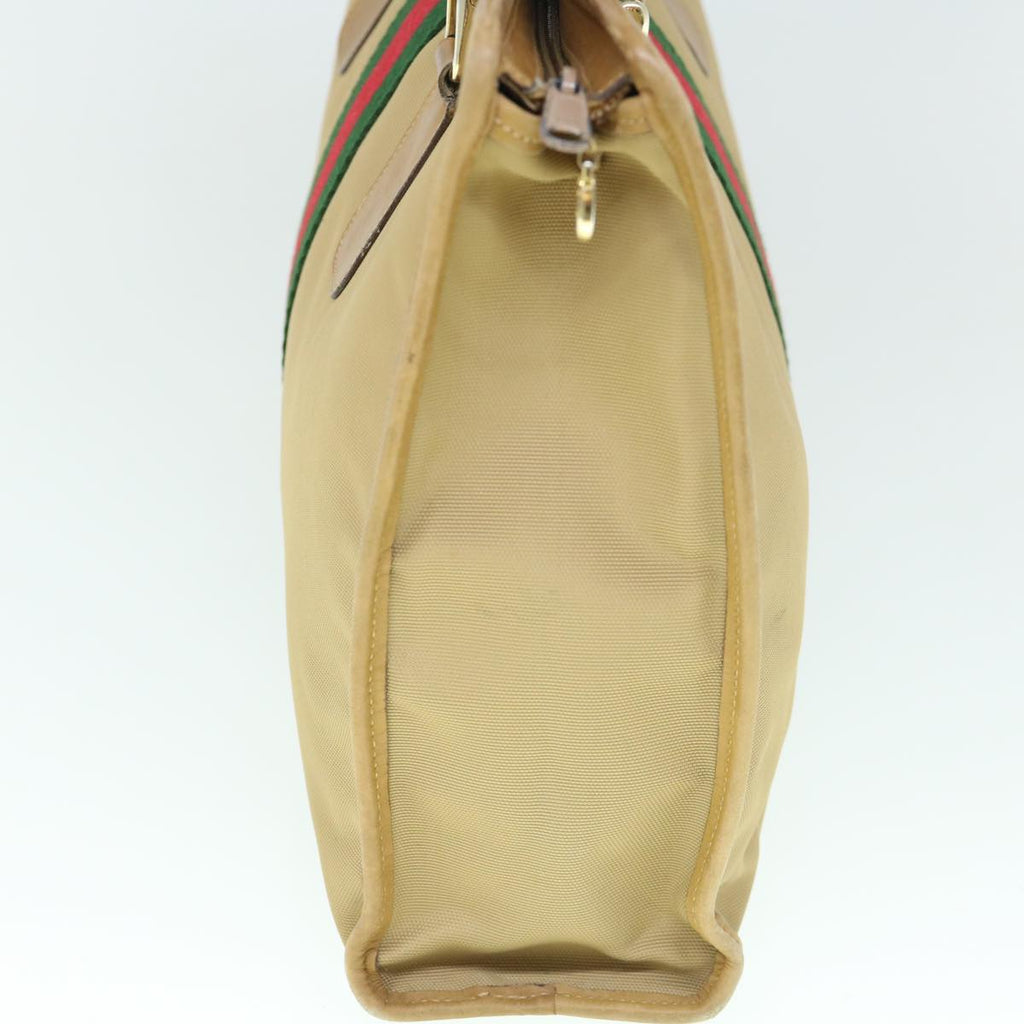 GUCCI Web Sherry Line Hand Bag Canvas Beige Red Green ki3854