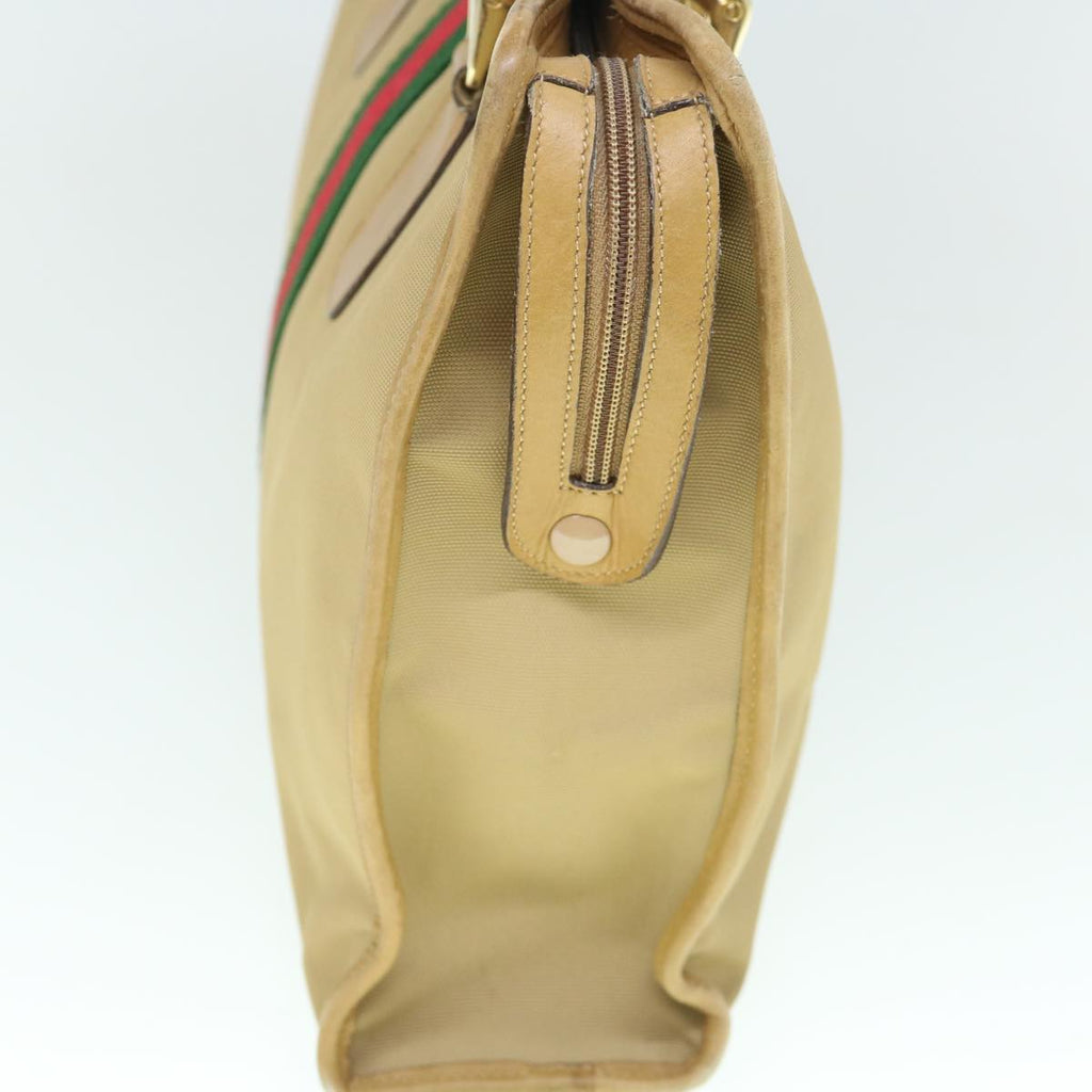 GUCCI Web Sherry Line Hand Bag Canvas Beige Red Green ki3854