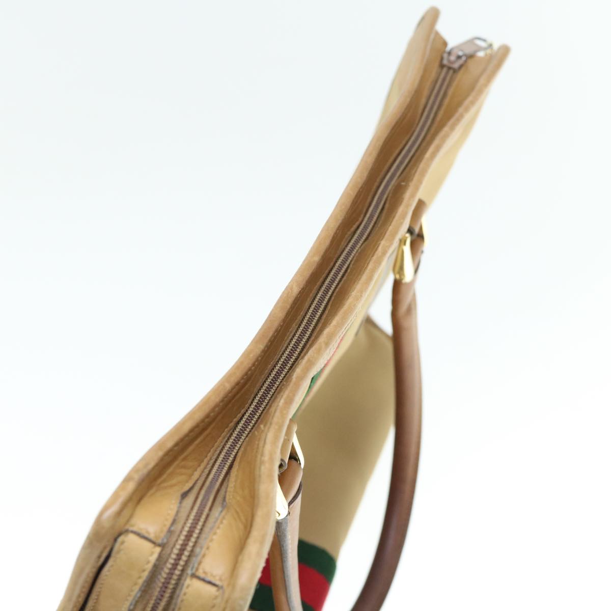 GUCCI Web Sherry Line Hand Bag Canvas Beige Red Green ki3854