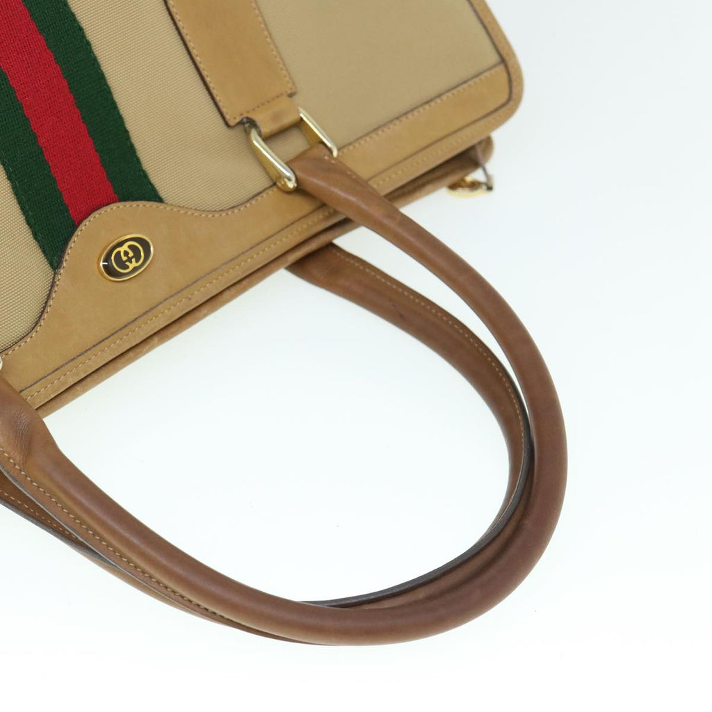 GUCCI Web Sherry Line Hand Bag Canvas Beige Red Green ki3854
