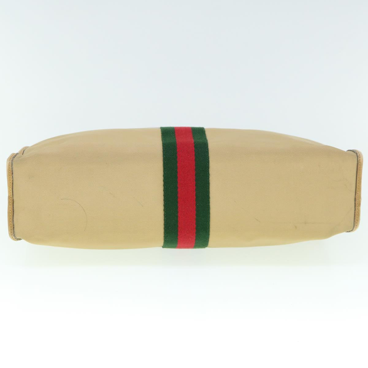GUCCI Web Sherry Line Hand Bag Canvas Beige Red Green ki3854