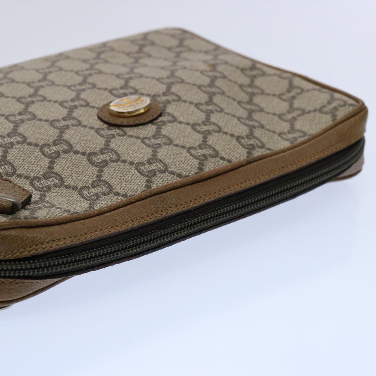 GUCCI GG Plus Supreme Clutch Bag PVC Leather Beige ki3866