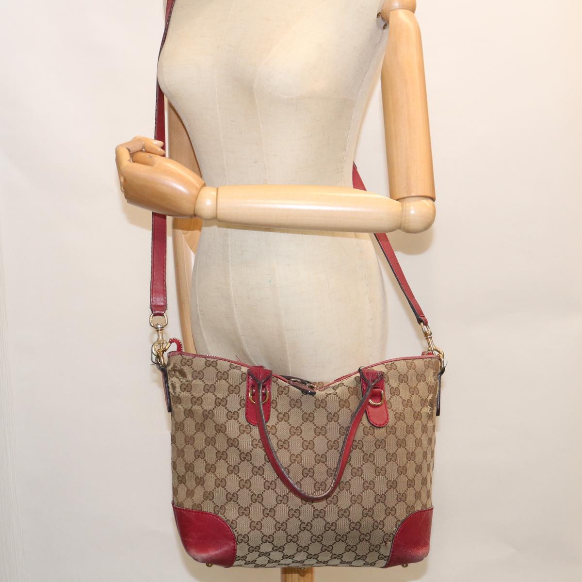 GUCCI GG Canvas Hand Bag 2way Beige Red 269957 ki3868