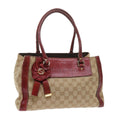 GUCCI GG Canvas Hand Bag Snake leather Beige Red ki3896