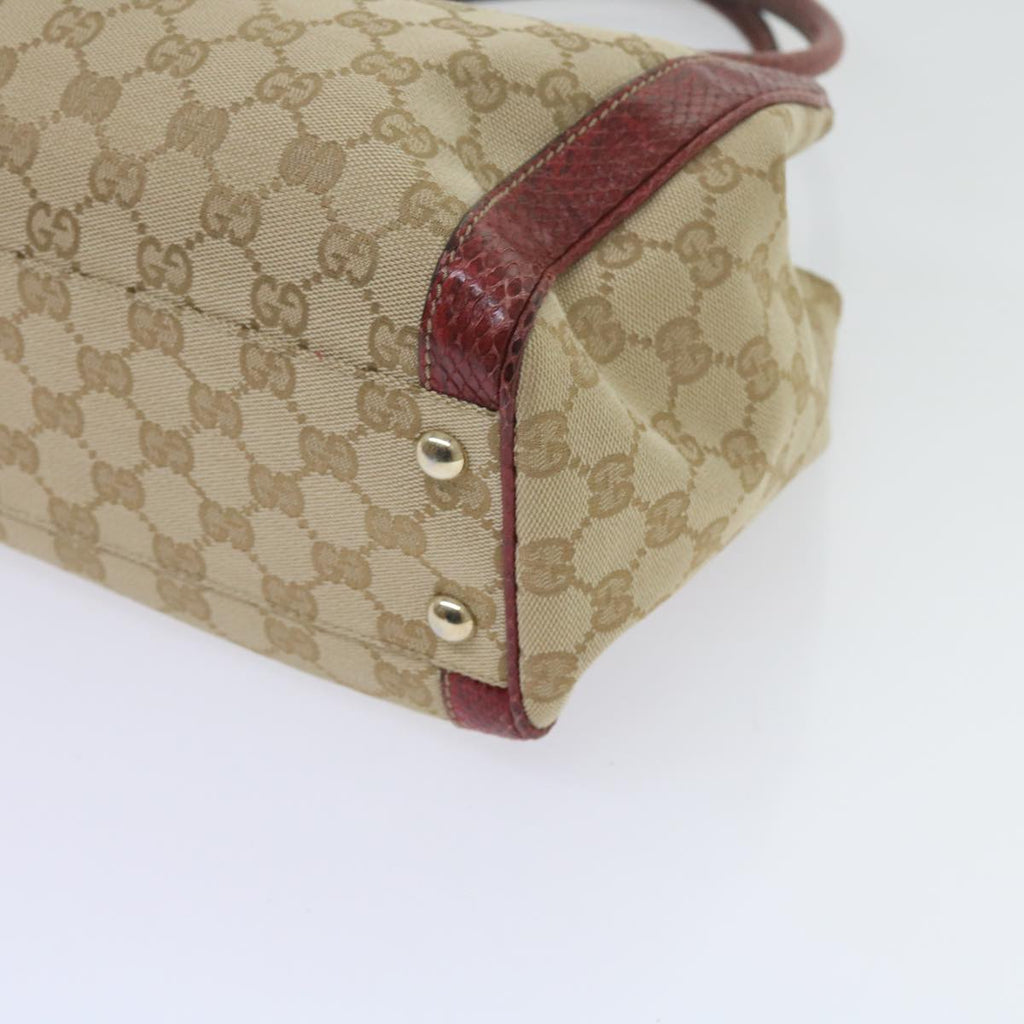 GUCCI GG Canvas Hand Bag Snake leather Beige Red ki3896