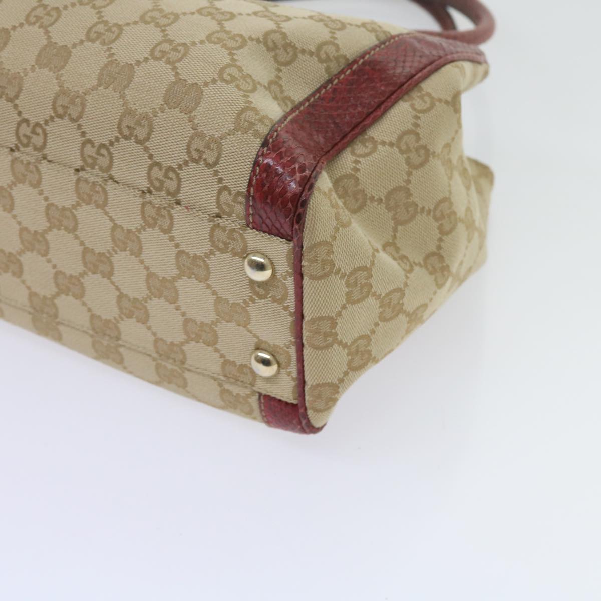 GUCCI GG Canvas Hand Bag Snake leather Beige Red ki3896