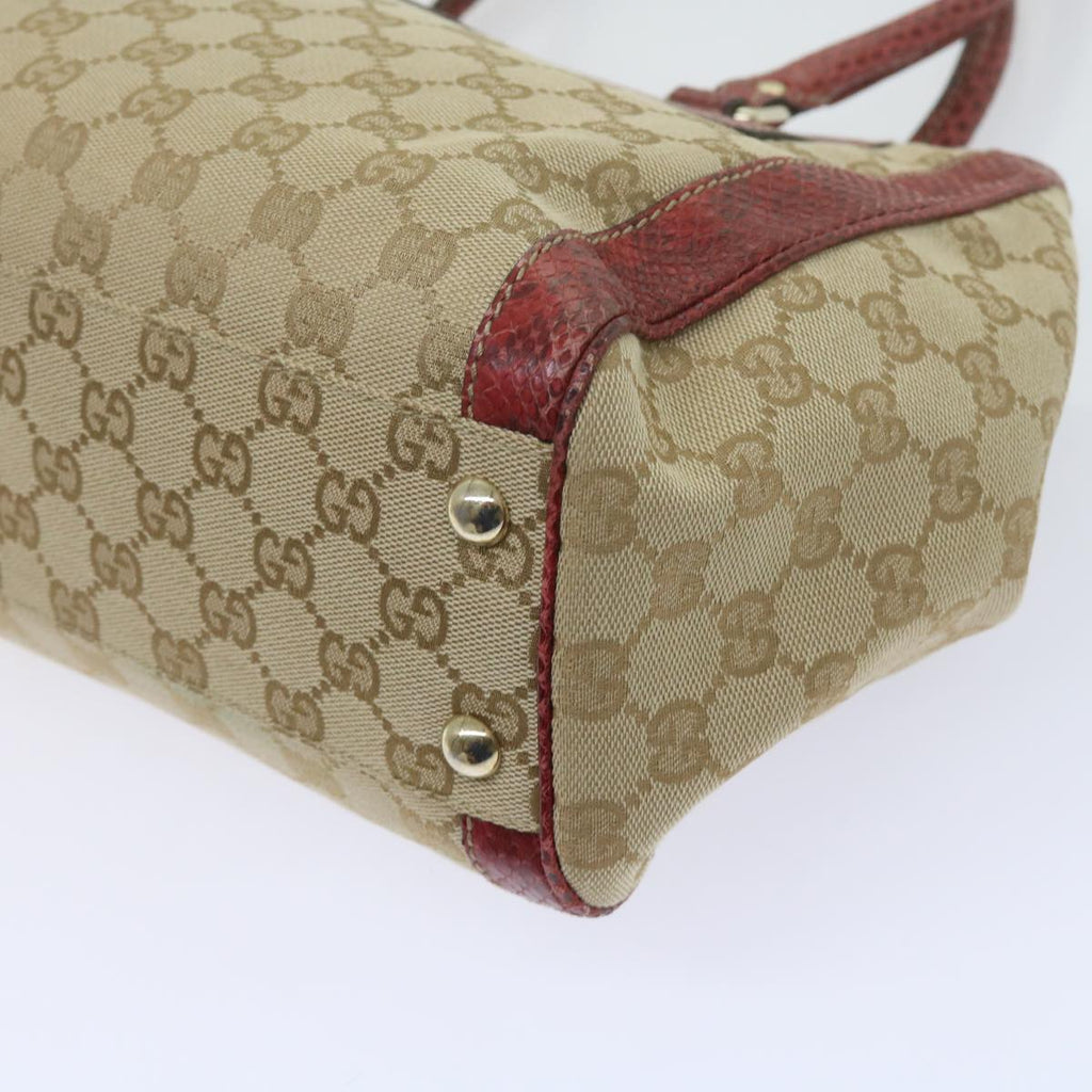 GUCCI GG Canvas Hand Bag Snake leather Beige Red ki3896