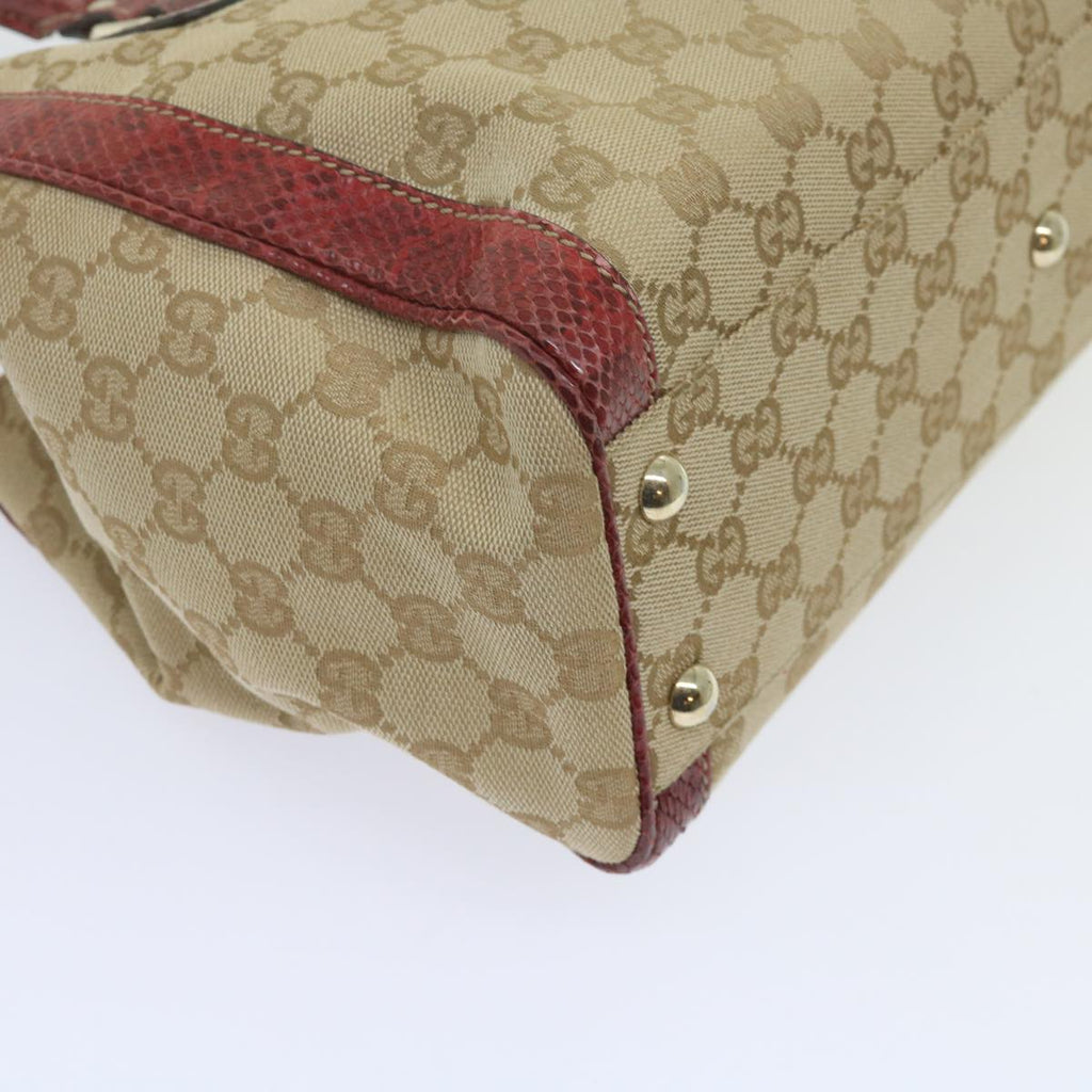 GUCCI GG Canvas Hand Bag Snake leather Beige Red ki3896