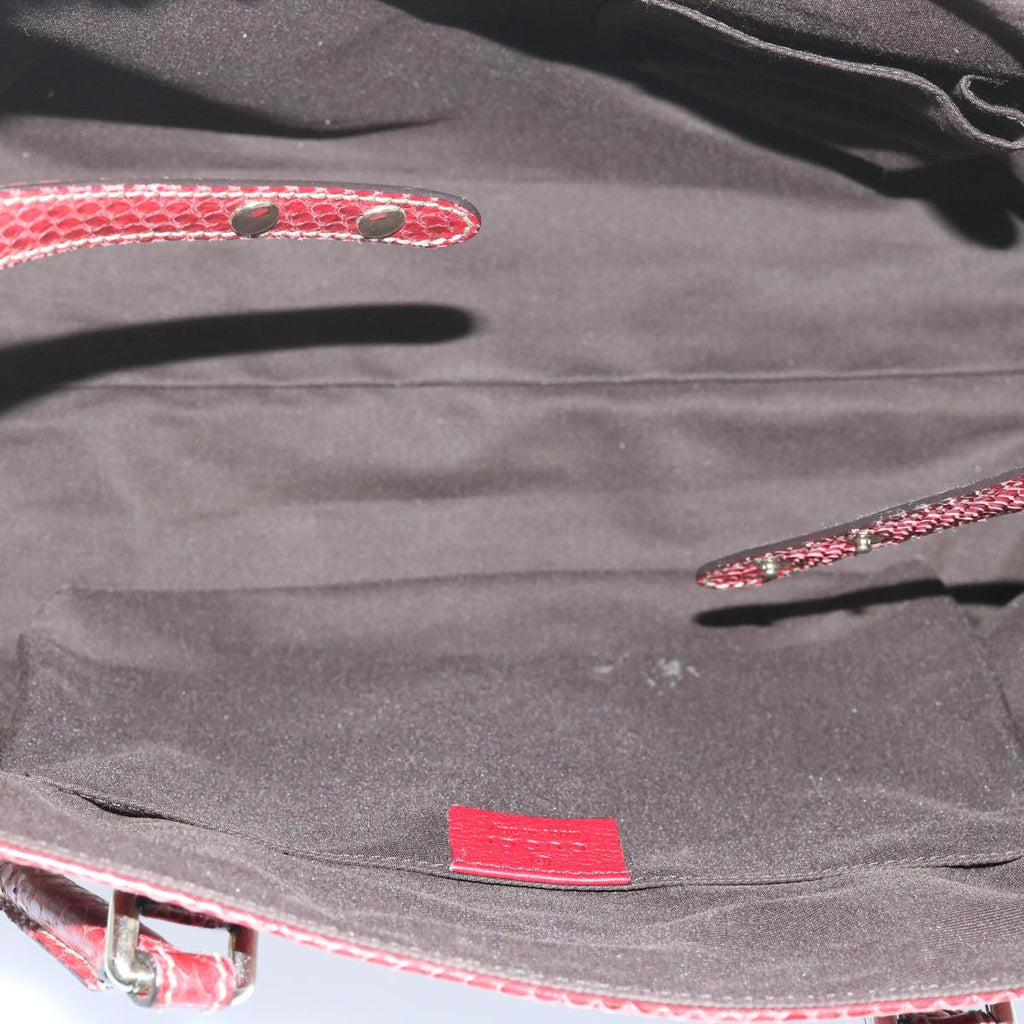 GUCCI GG Canvas Hand Bag Snake leather Beige Red ki3896