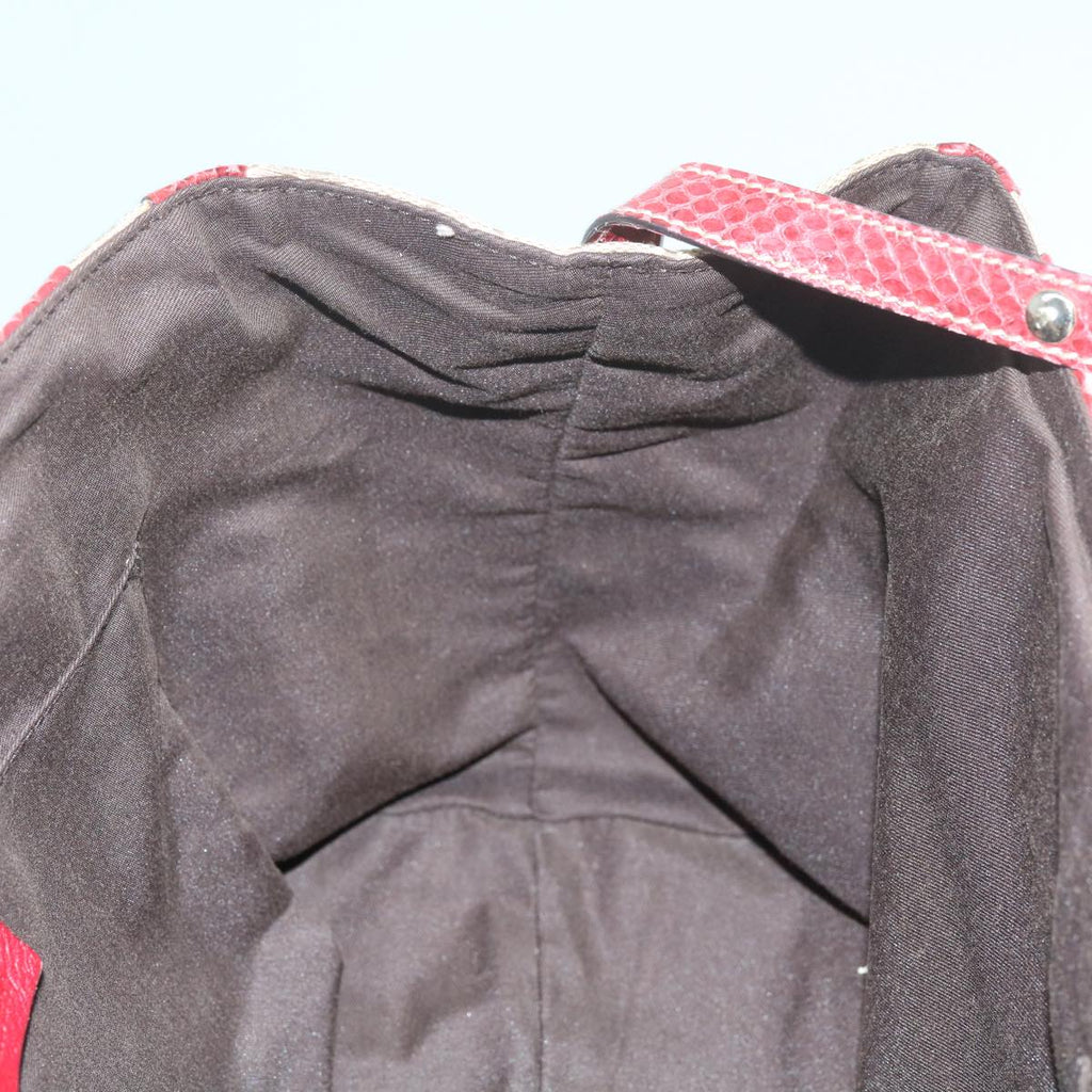 GUCCI GG Canvas Hand Bag Snake leather Beige Red ki3896
