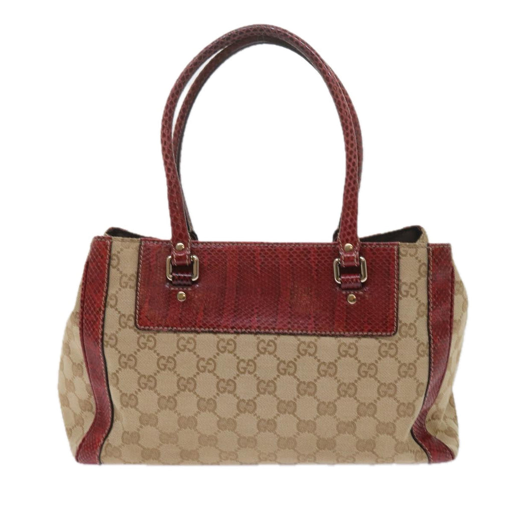 GUCCI GG Canvas Hand Bag Snake leather Beige Red ki3896