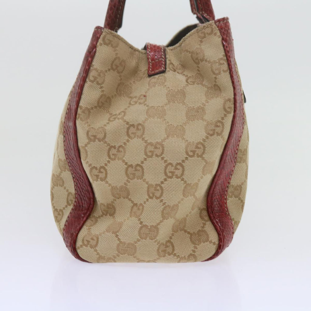 GUCCI GG Canvas Hand Bag Snake leather Beige Red ki3896