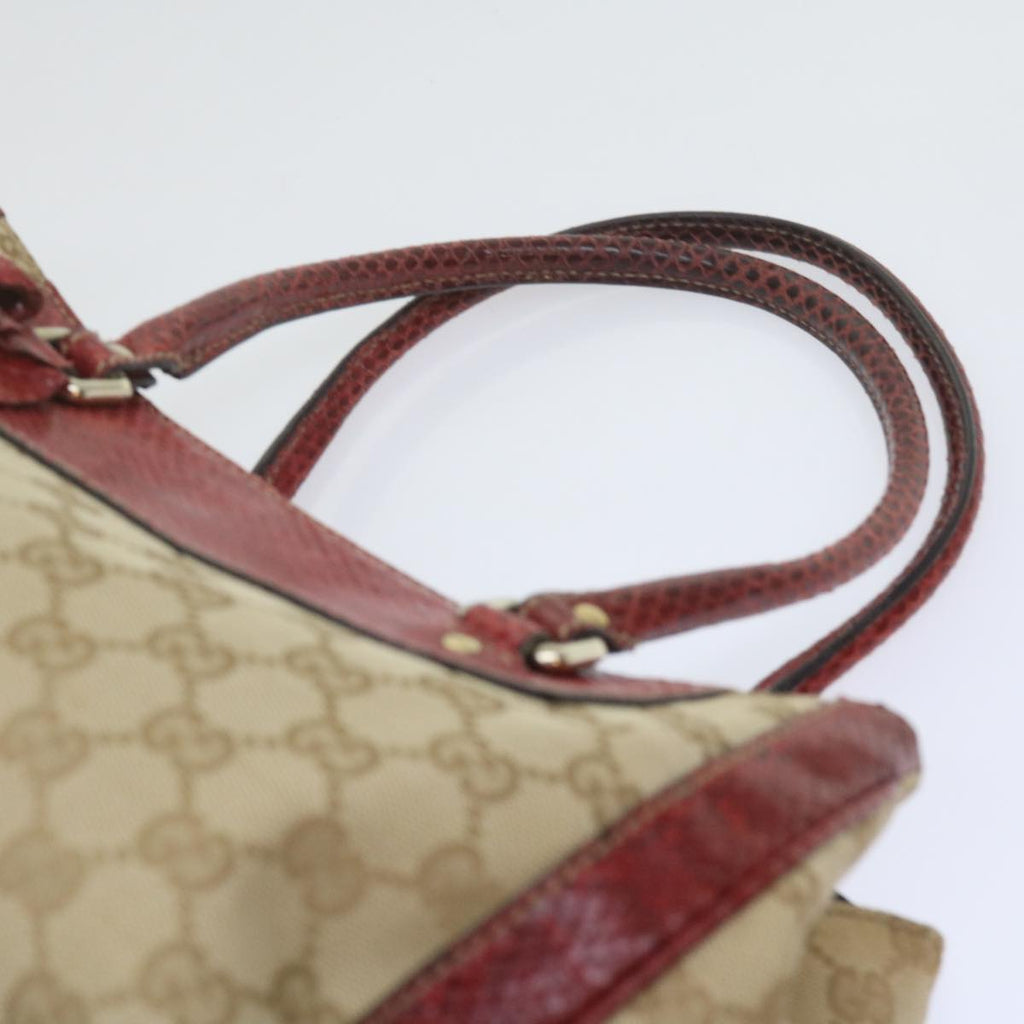 GUCCI GG Canvas Hand Bag Snake leather Beige Red ki3896