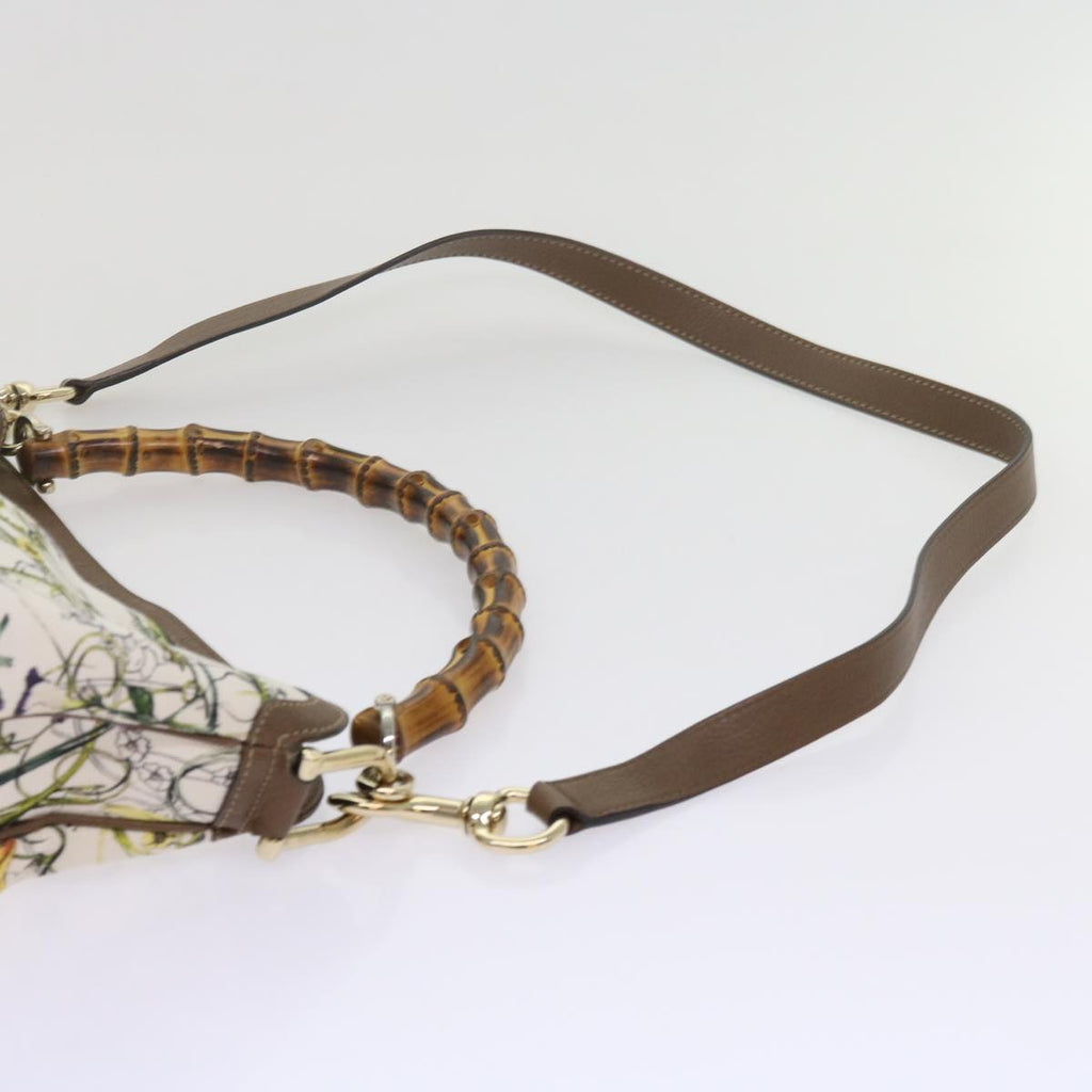 GUCCI Bamboo Flora Shoulder Bag Canvas 2way White Brown 282315 ki3900