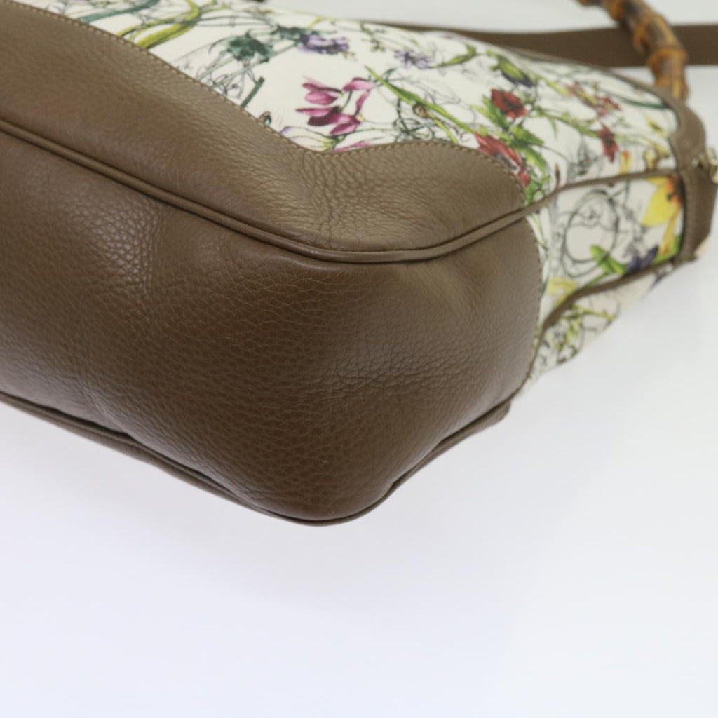 GUCCI Bamboo Flora Shoulder Bag Canvas 2way White Brown 282315 ki3900