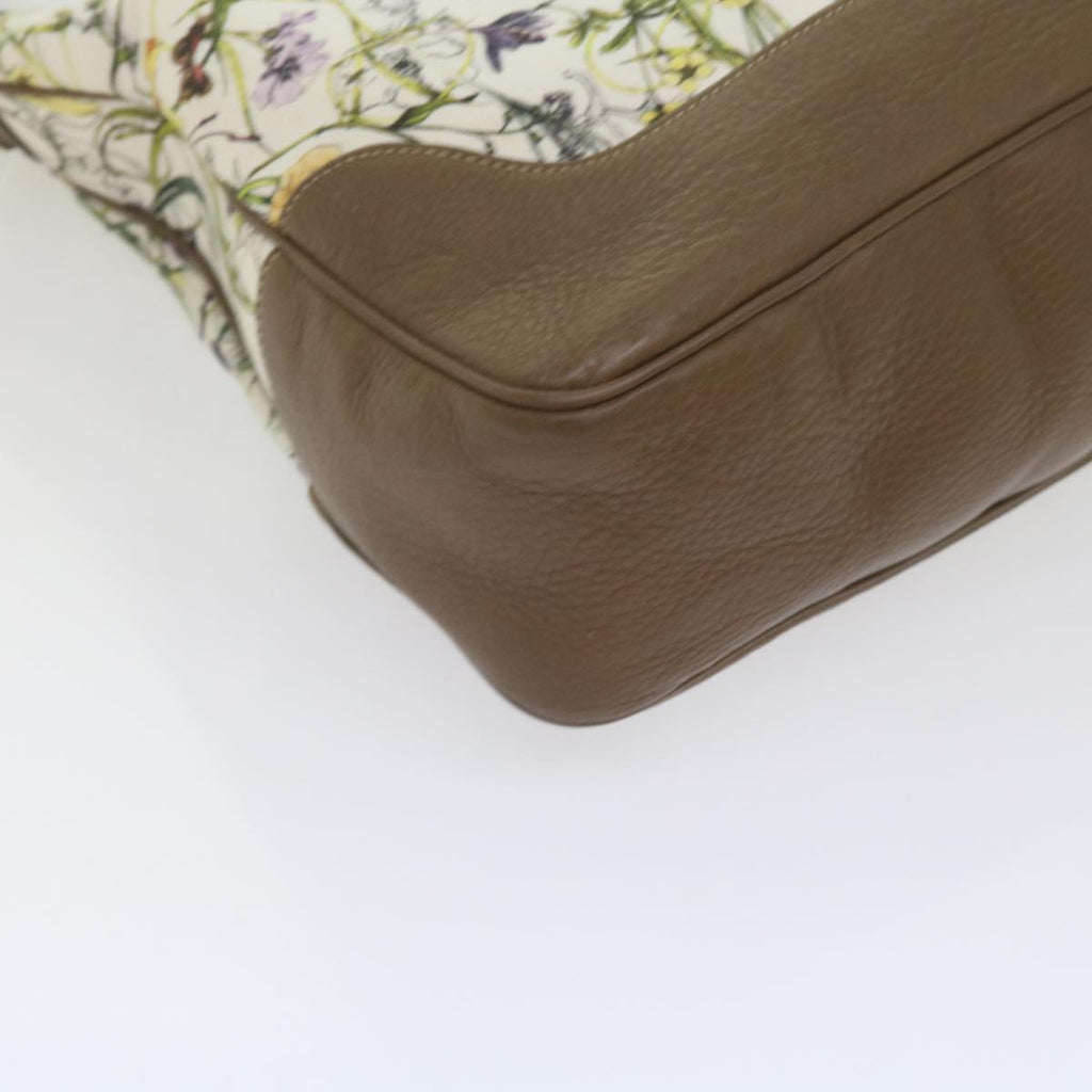 GUCCI Bamboo Flora Shoulder Bag Canvas 2way White Brown 282315 ki3900