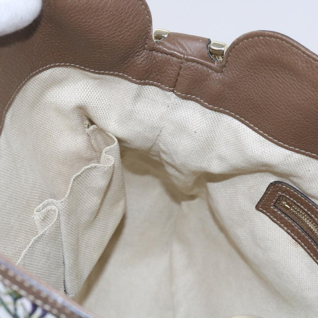 GUCCI Bamboo Flora Shoulder Bag Canvas 2way White Brown 282315 ki3900