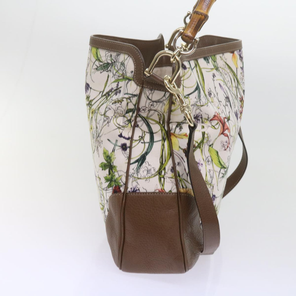 GUCCI Bamboo Flora Shoulder Bag Canvas 2way White Brown 282315 ki3900