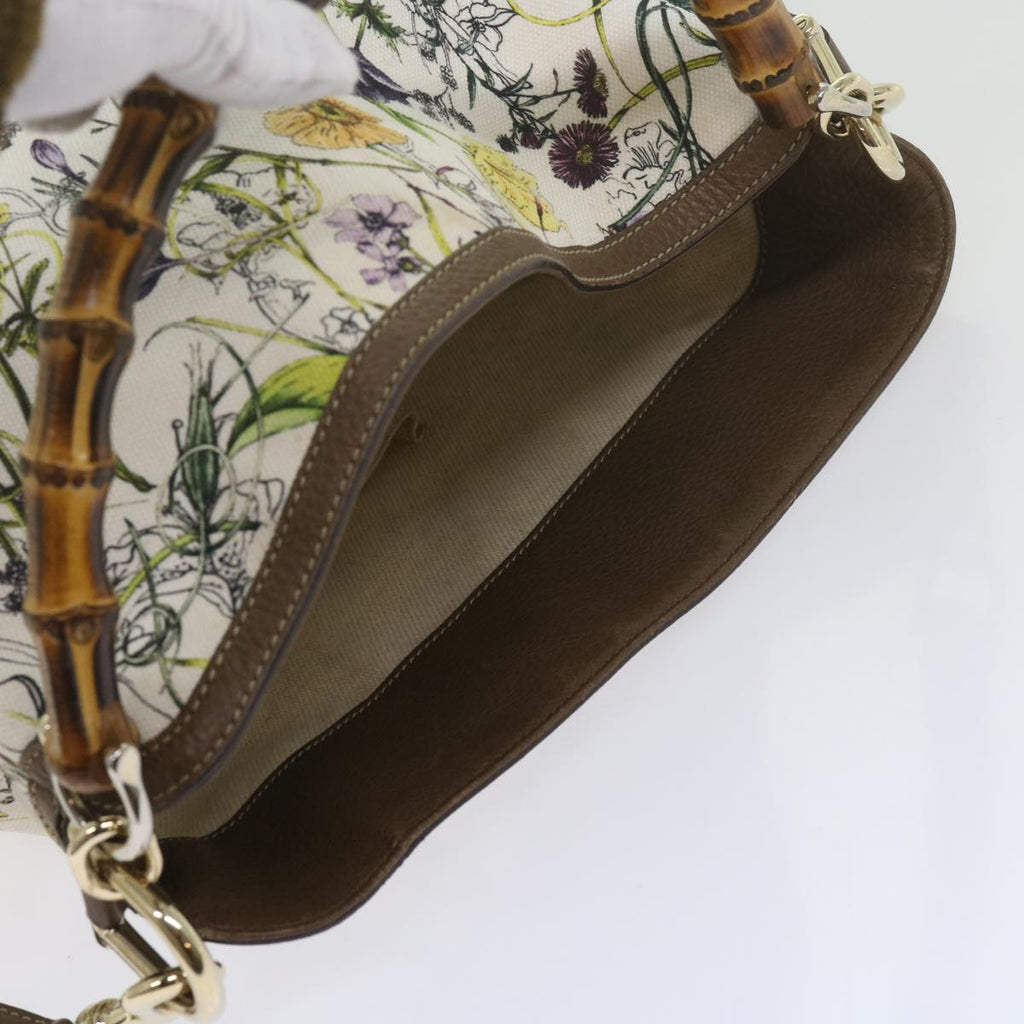 GUCCI Bamboo Flora Shoulder Bag Canvas 2way White Brown 282315 ki3900