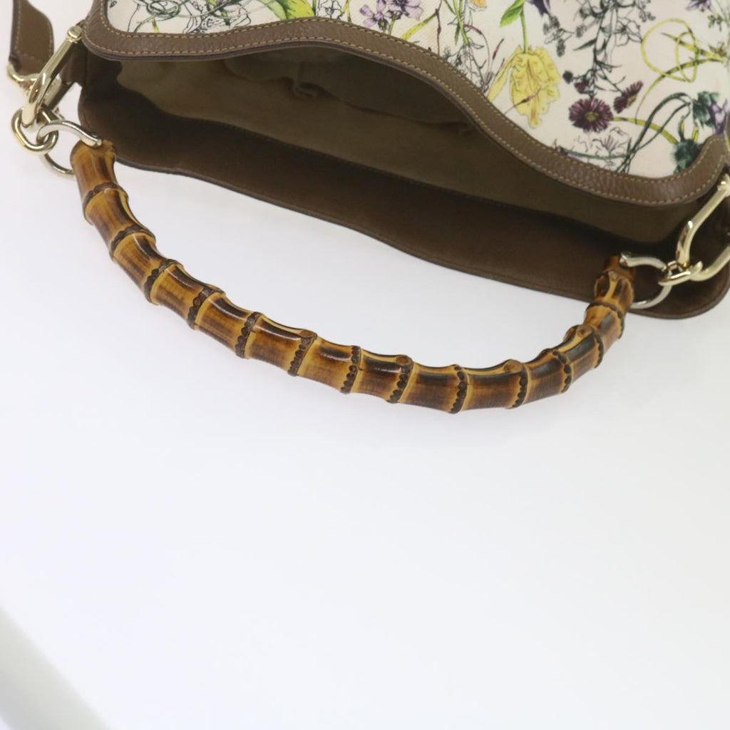 GUCCI Bamboo Flora Shoulder Bag Canvas 2way White Brown 282315 ki3900