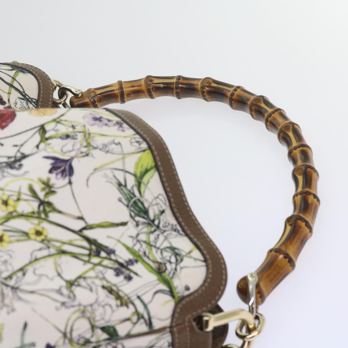 GUCCI Bamboo Flora Shoulder Bag Canvas 2way White Brown 282315 ki3900