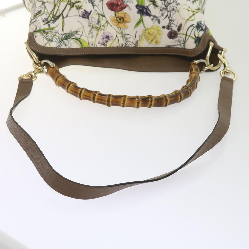GUCCI Bamboo Flora Shoulder Bag Canvas 2way White Brown 282315 ki3900