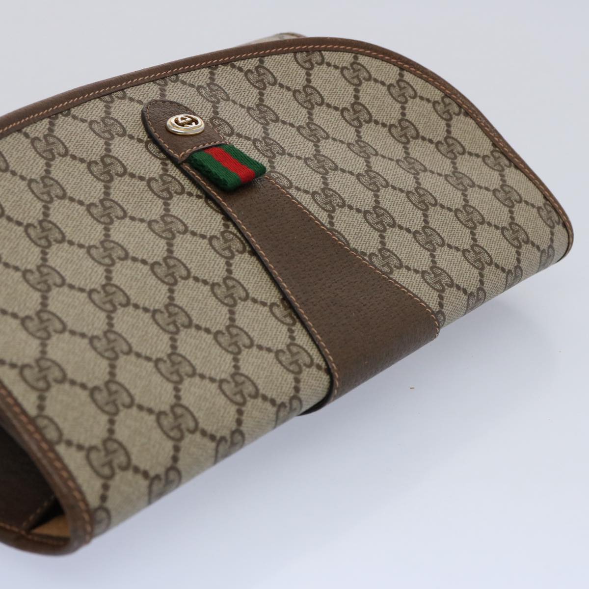 GUCCI GG Supreme Web Sherry Line Clutch Bag Beige Red 156 01 031 ki3943