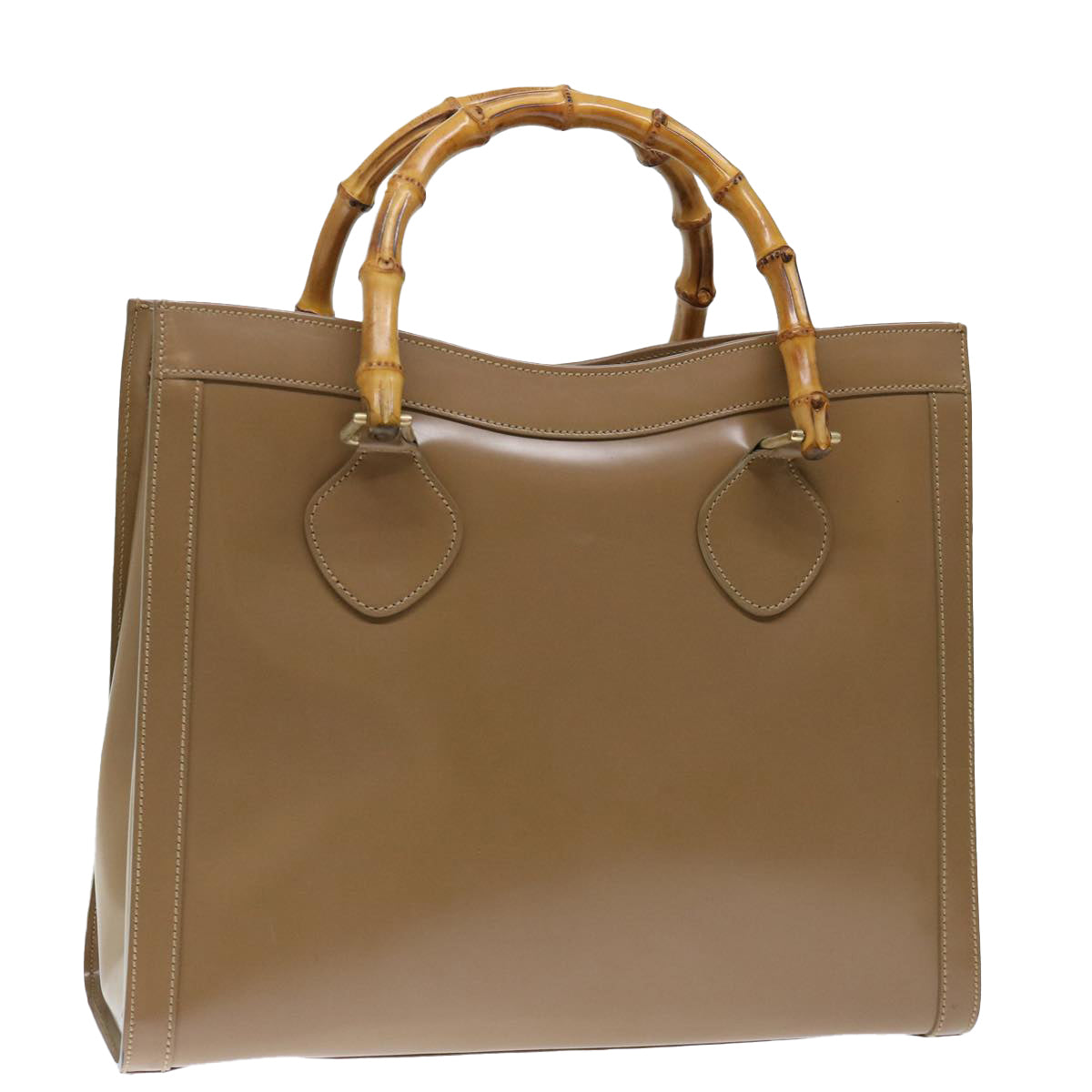 GUCCI Bamboo Diamante Diana Hand Bag Patent leather Beige ki4343