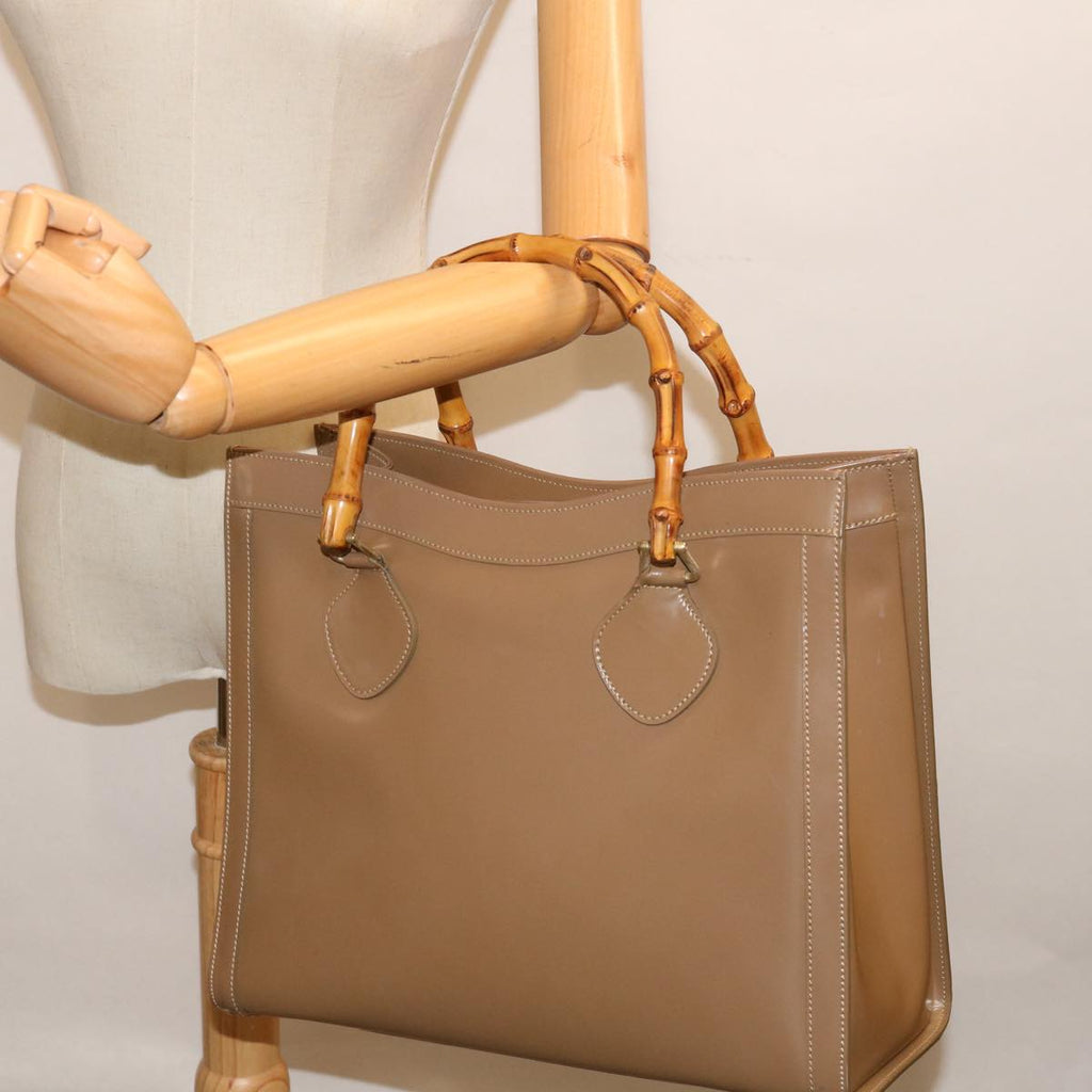GUCCI Bamboo Diamante Diana Hand Bag Patent leather Beige ki4343