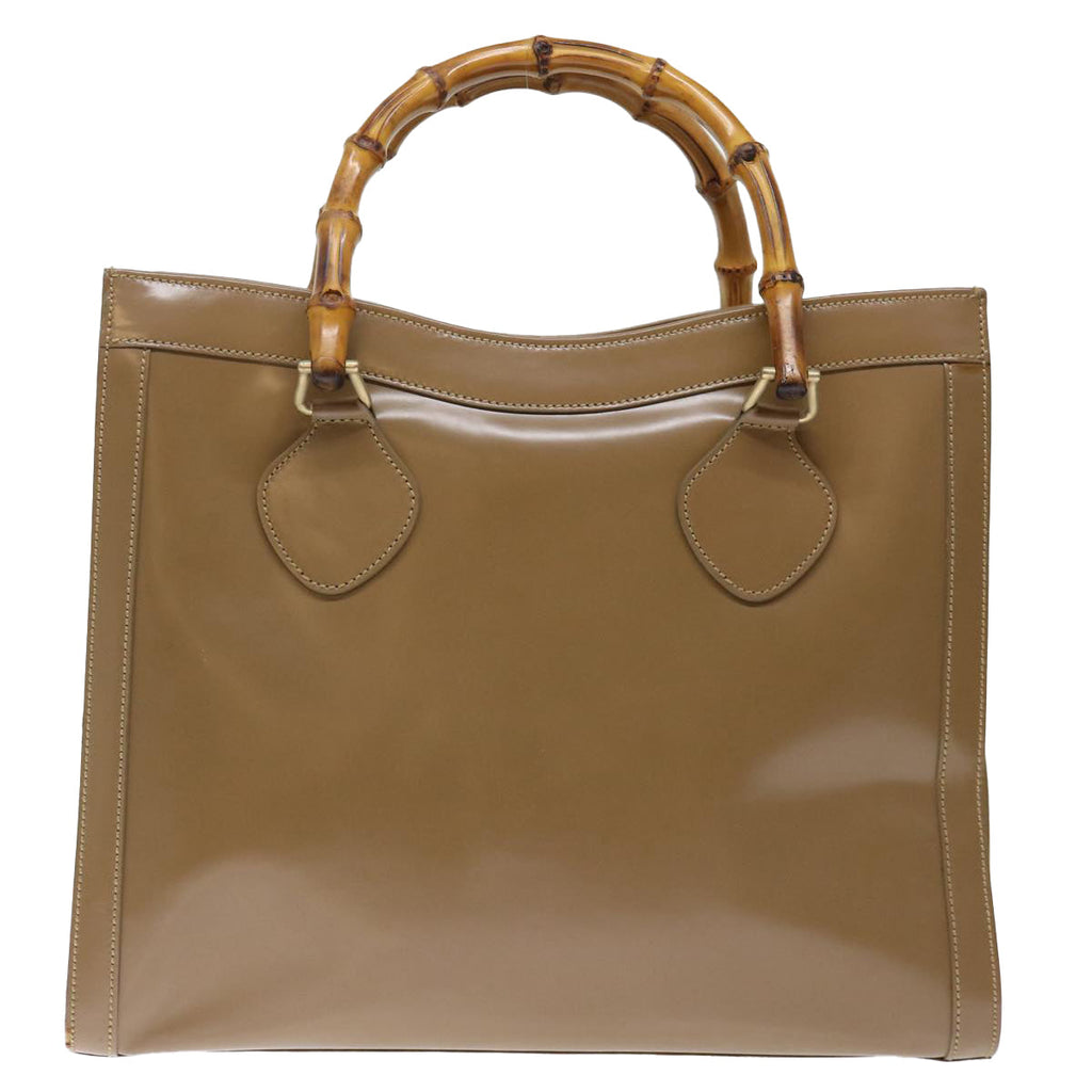GUCCI Bamboo Diamante Diana Hand Bag Patent leather Beige ki4343