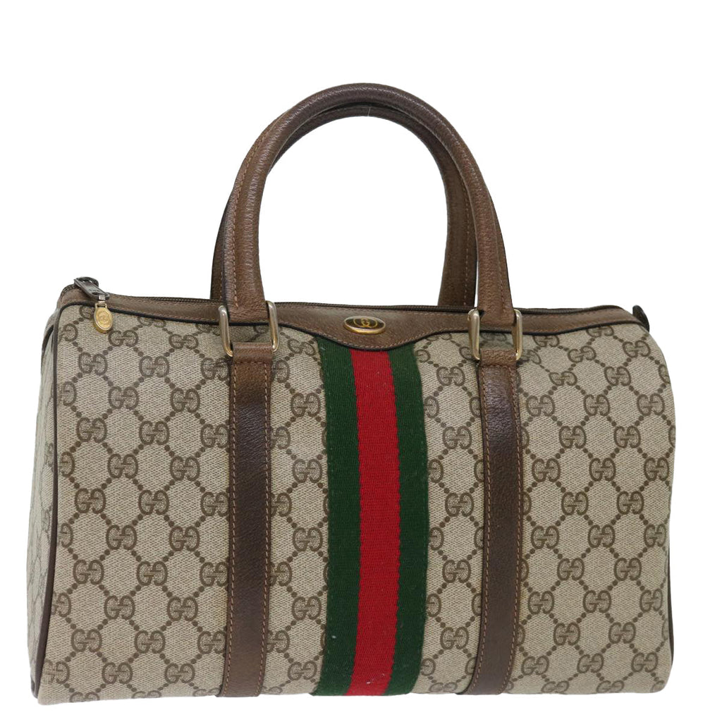GUCCI GG Supreme Web Sherry Line Boston Bag PVC Beige Red 40 02 007 ki4347