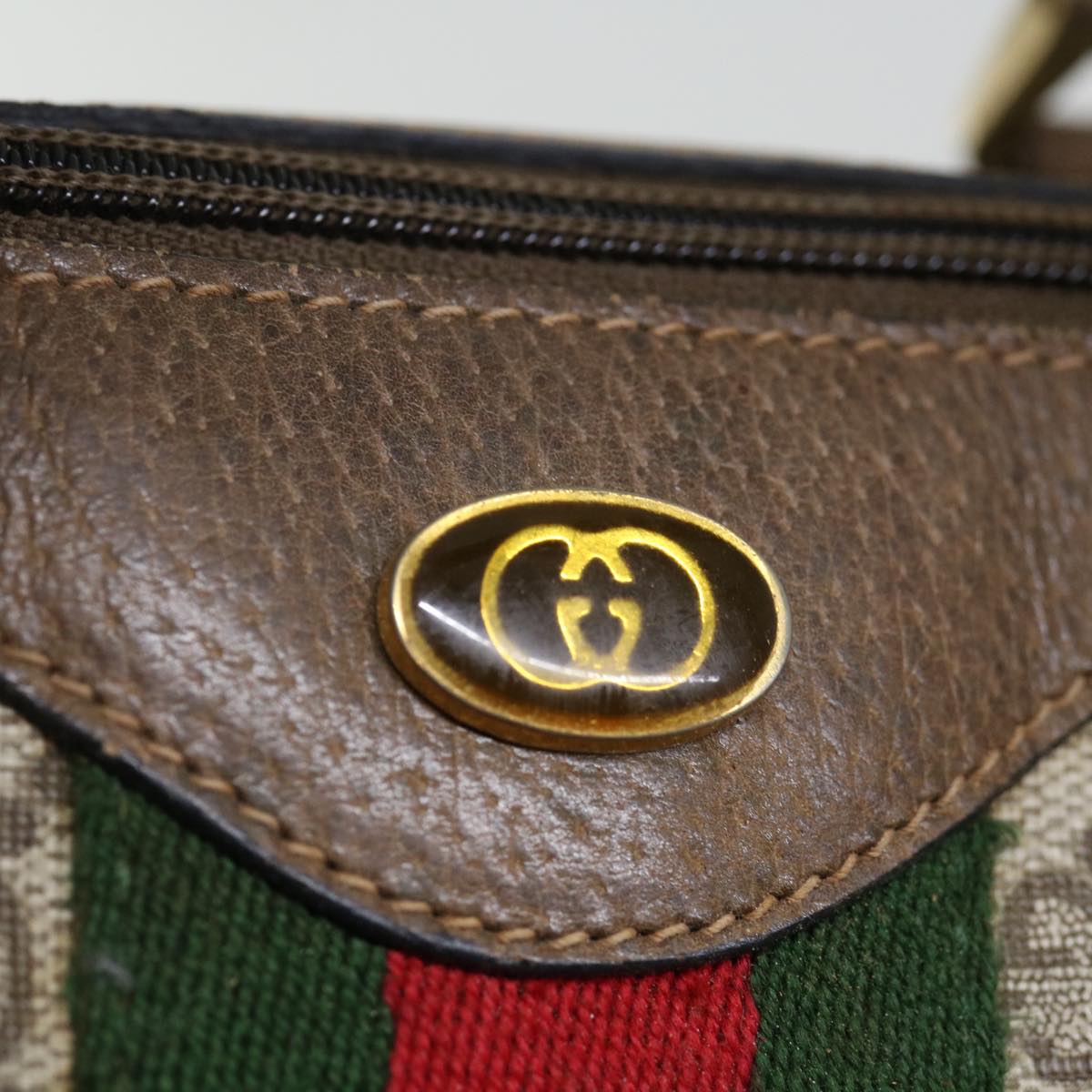 GUCCI GG Supreme Web Sherry Line Boston Bag PVC Beige Red 40 02 007 ki4347
