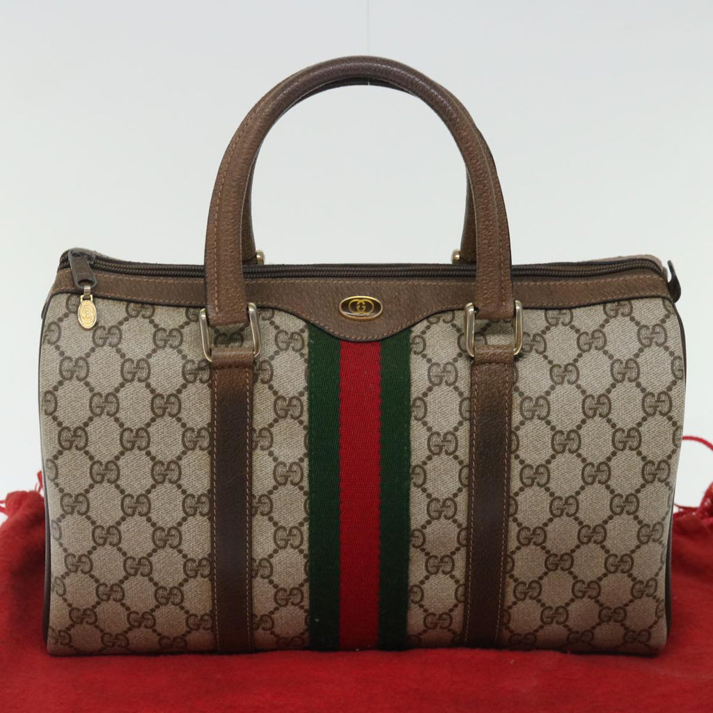 GUCCI GG Supreme Web Sherry Line Boston Bag PVC Beige Red 40 02 007 ki4347