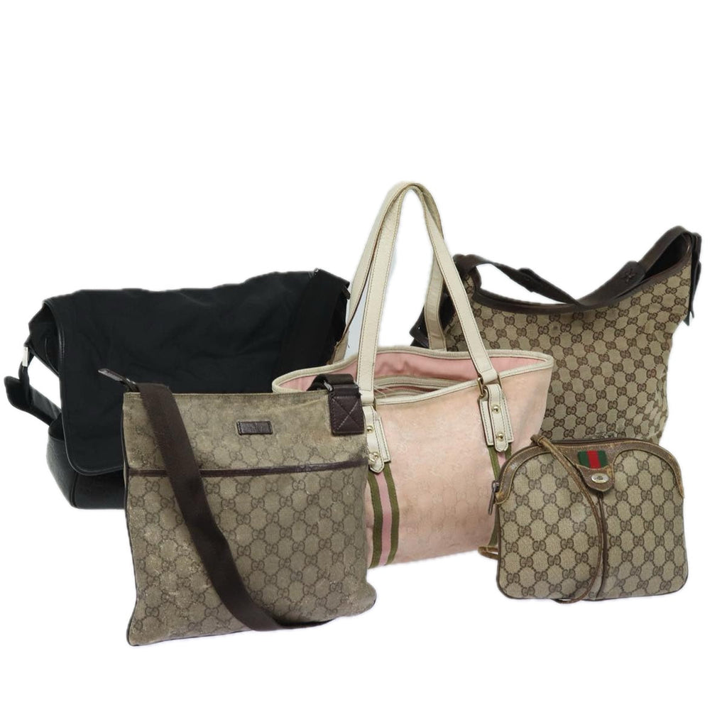 GUCCI GG Canvas Web Sherry Line Hand Bag 5Set Beige Pink black ki4367