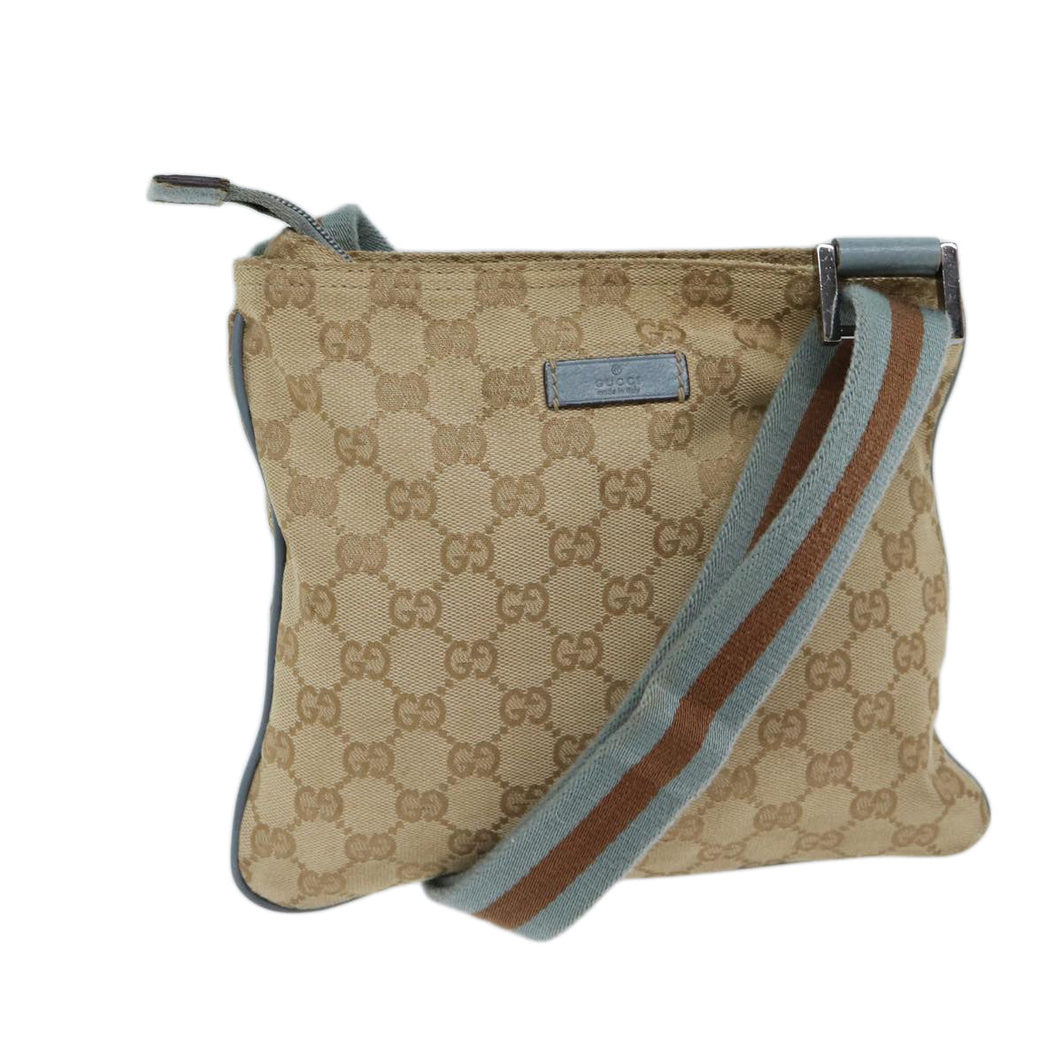 GUCCI GG Canvas Sherry Line Shoulder Bag Light Blue Brown 146309 ki4375
