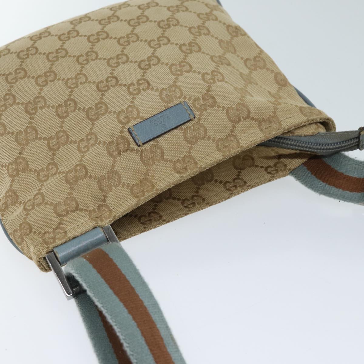 GUCCI GG Canvas Sherry Line Shoulder Bag Light Blue Brown 146309 ki4375
